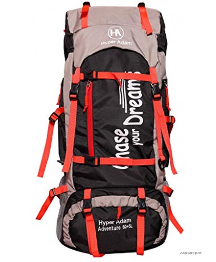 Hyper Adam 65 L Rucksack Hiking Backpack Men and Women Unisex Trekking Bag Day Pack Camping Bag Travel Backpack Outdoor Sport Rucksack Bag Water Proof  Black