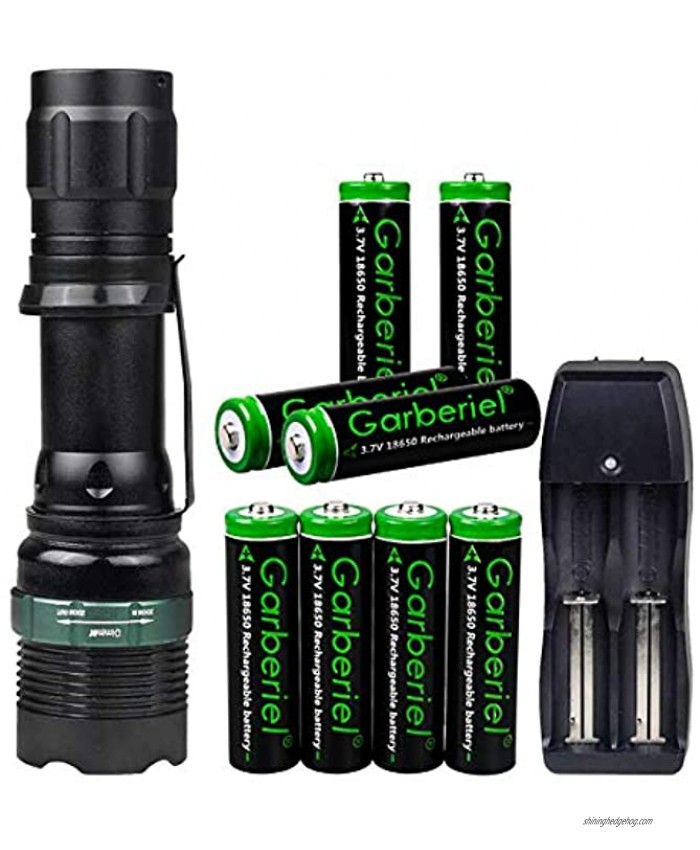 LED 18650 Flashlight with 8PCS 3.7V 3000 mAh Rechargeable Battery and Charger Super Bright Adjustable Focus Handheld Light and 3 Modes for Camping Hiking Outdoor Emergency
