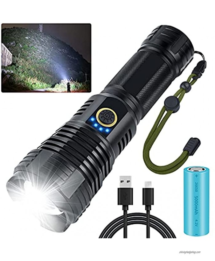 Led Rechargeable Flashlights High Lumens 90000 Lumens Super Bright Flashlight XHP70.2 Zoomable & IP55 Waterproof Brightest Tactical Flashlights for Emergencies Camping Battery Included p70.2s