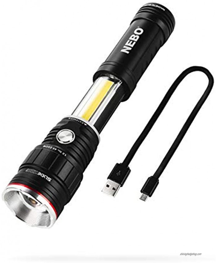 NEBO Slyde+ 500 Lumen Rechargeable Flashlight Work-Light: White and Red Light Mode and Red Flashing Light Mode 4X Adjustable Zoom with Magnetic Base