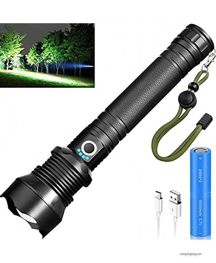 Rechargeable Flashlights High Lumens 90000 Lumens Flashlight XHP70.2 LED Flashlight with 26650 Batteries & USB Cable 3 Light Modes Zoomable IPX5 Waterproof for Emergency Camping