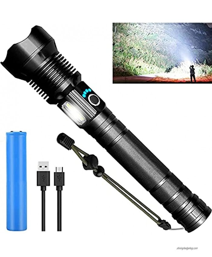 Rechargeable Tactical LED Flashlights High Lumens 100000 Lumens Super Bright Flashlight with 10000 mAh 26650 Battery Zoomable IPX6 Waterproof Handheld Flash Light 9 Modes for Camping Emergency
