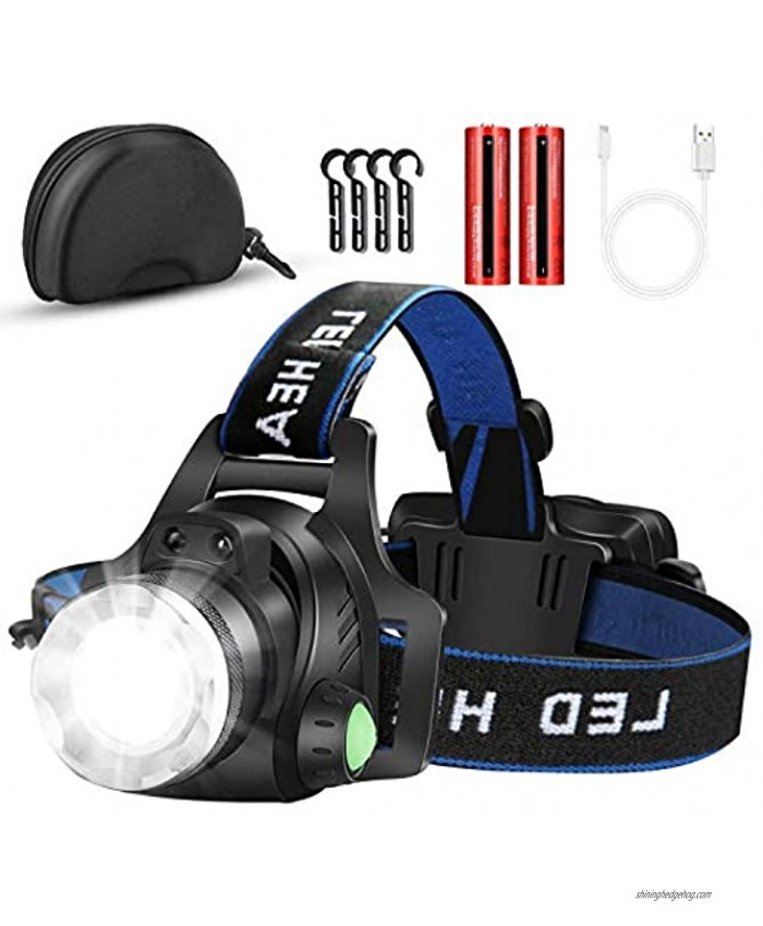 Headlamp Flashlight Head Lamp USB Rechargeable,Adjustable Head Light,Waterproof Led Headlight,Zoomable Brightest Head Lamps with Batteries,Motion Sensor Headlamps for Camping Usb Rechargeable