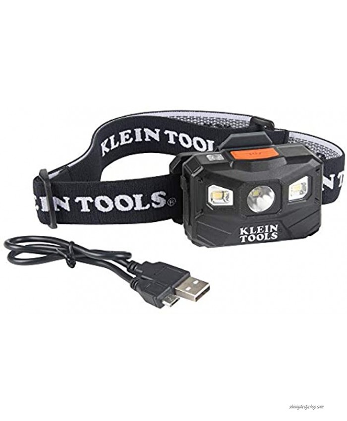 Klein Tools 56048 Rechargeable Auto-Off LED Headlamp Adjustable Fabric Strap 400 lms All-Day Runtime for Work Running Outdoor Hiking