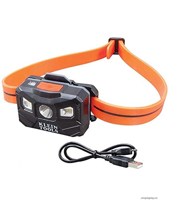 Klein Tools 56064 Rechargeable Auto-Off LED Headlamp Silicone Strap 400 lms All-Day Runtime for Work Running Outdoor Hiking Camping