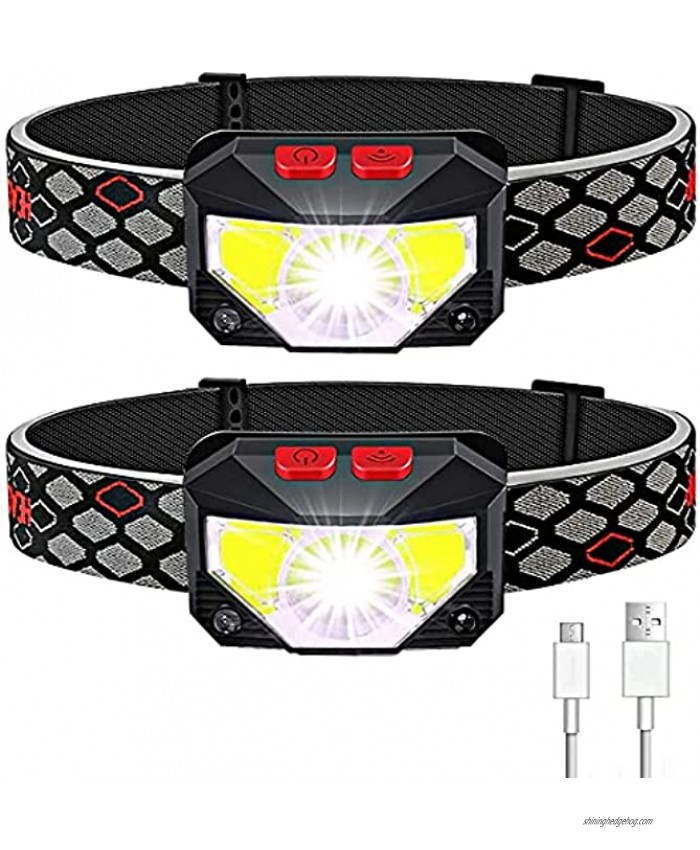 Soft Digits Headlamp Rechargeable 2-Pack LED Headlight 1100 Lumens USB Head Lamp Flashlight 8 Modes Head Light Waterproof Headlamps with Motion Sensor for Outdoors Camping Fishing 2 Pack Black