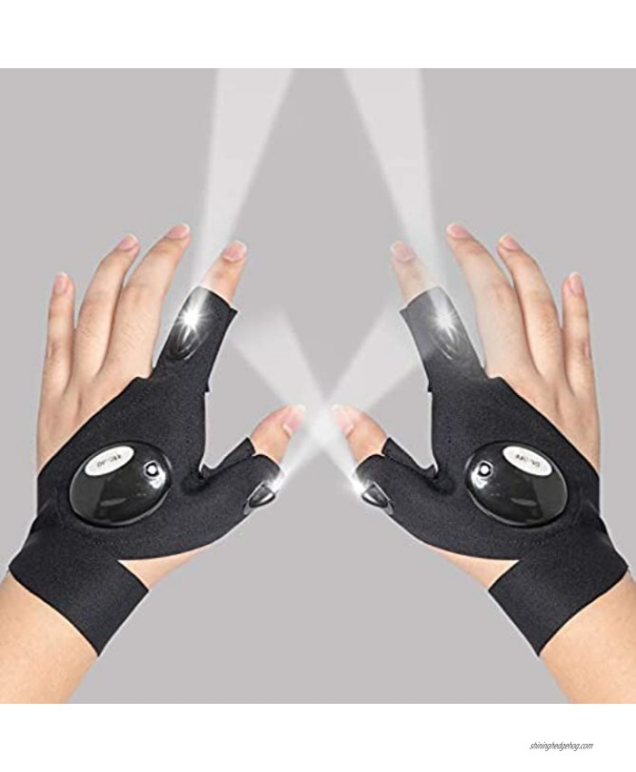 Llamaababie LED Flashlight Gloves Cool Tool Gadget Gifts for Men Dad Husband Unique Tools dad Gifts from Son Fingerless LED Gloves for Camping,Fishing,Hiking,Repairing One Pair