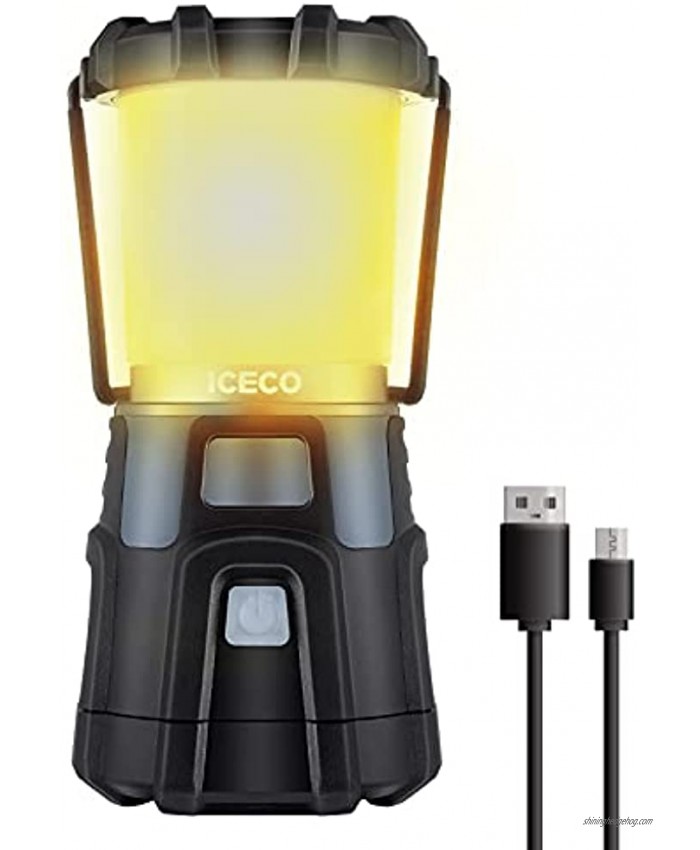 ICECO Camping Lantern USB Rechargeable LED Camping Light 1000LM Dimmable Waterproof Tent Light with 4 Light Modes for Outdoor Home Power Outages Hurricane