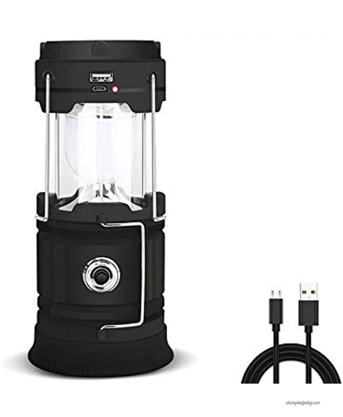 Solar Lantern Flashlights Charging for Phone USB Rechargeable Camping Lantern Led Camping Lantern Collapsible & Portable for Emergency Hurricanes Power Outage Storm Black
