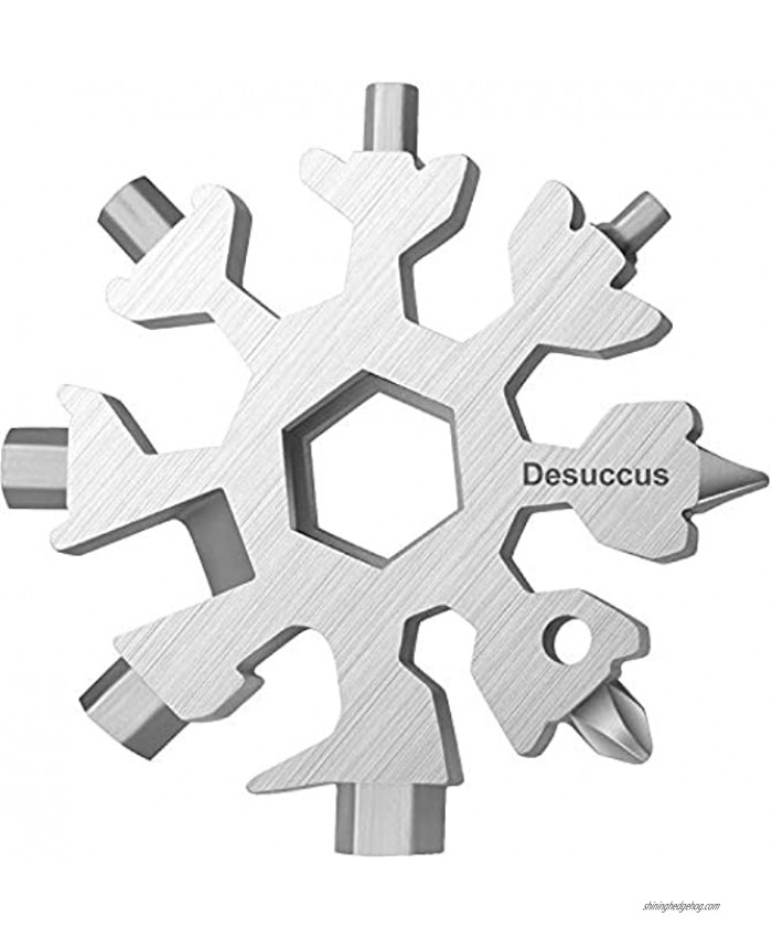 Desuccus 18-in-1 Snowflake Multi Tool Stainless Steel Snowflake Bottle Opener Flat Phillips Screwdriver Kit Wrench Durable and Portable to Take Great Christmas giftStandard Stainless Steel.