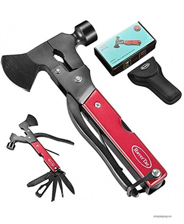 RoverTac Multitool Camping Accessories Survival Gear Ourdoor Multi Tool Gifts for Men Women 14 in 1 Hatchet with Knife Axe Hammer Saw Screwdrivers Pliers Bottle Opener Durable Sheath