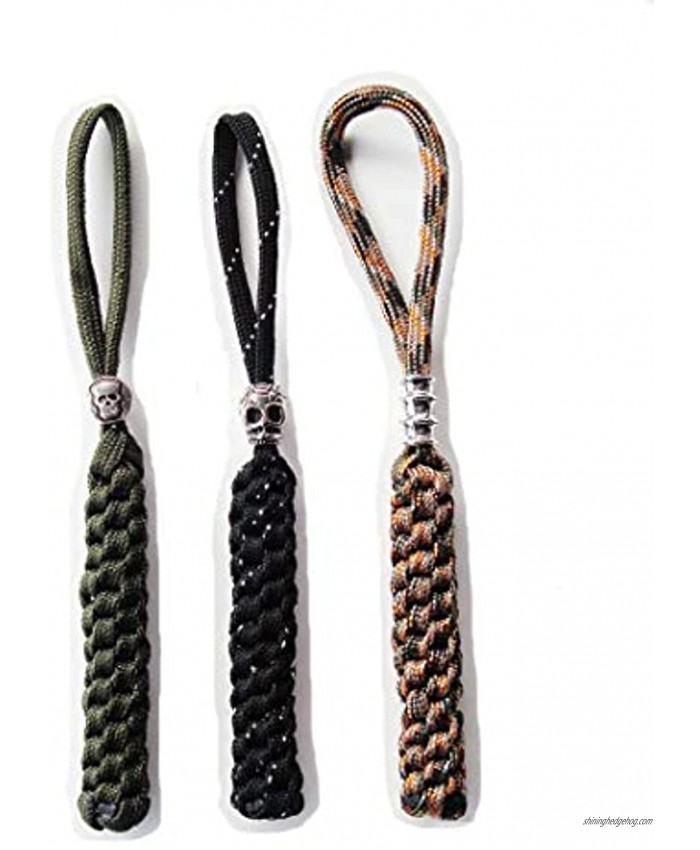 AOHOCA Paracord Pocket Knife Lanyard with Alloy Skull Beads,Handcrafted Lanyards Pendant for Hunting Knife Outdoor Gear Zipper Pulls Keychains Camera Cell,3 pcs