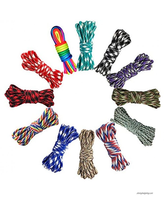 Paracord Cord 550 Multifunction Paracord Ropes 12 Colors 10 Feet,Tent Rope Parachute Cord Outdoor Survival Rope Making lanyards,Keychain,Carabiner,Dog Collar,Survival Camping Climbing Camouflage