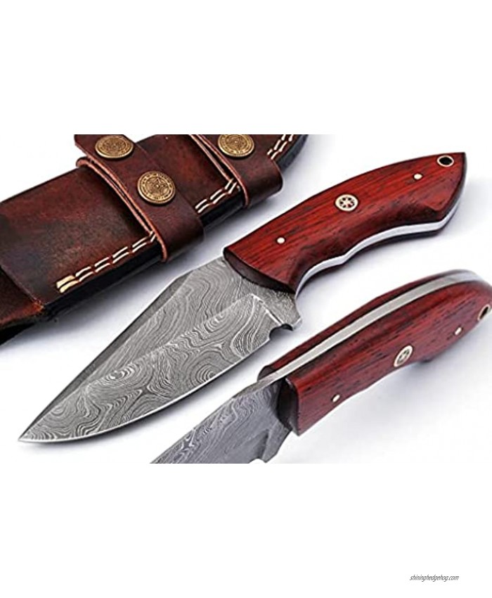 Custom Hand Made Hunting Knife Made of Remarkable Damascus Steel Red Brow Handle with Beautiful Brown Sheath AH-6022-Red Brown