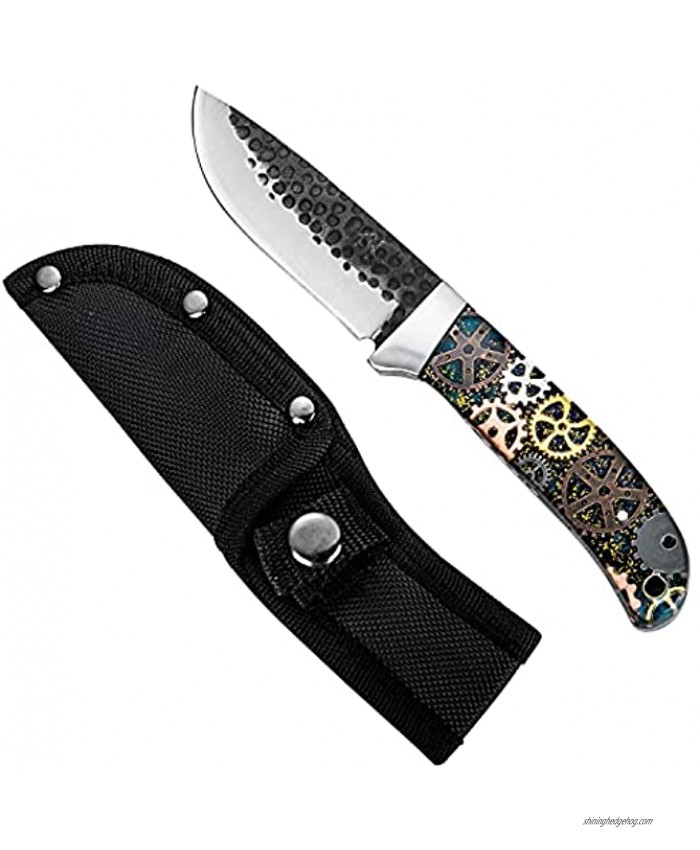 Hobby Hut HH-352 Hunting Knife with Sheath 8 inches 3Cr13 Stainless Steel Hammer Pattern  Bushcraft Knife Fixed Blade knife Resin + Stainless Steel Bolster Handle ,Designed for Hunting Camping and Survival