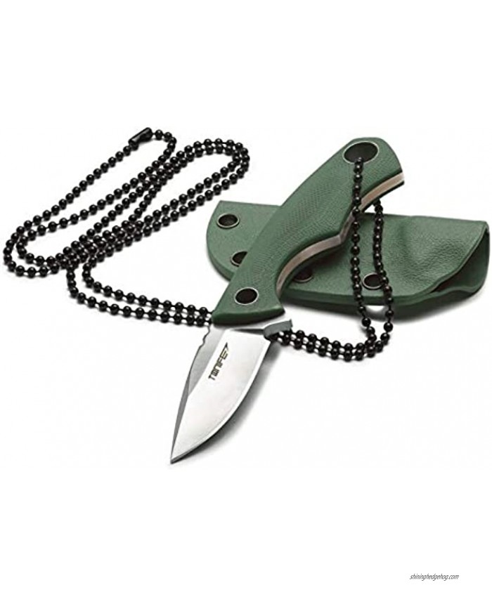 TONIFE Fixed Blade Neck Knife Full Tang 4-5 8 Inch Overall with Kydex Sheath and Ball Chain Army Green