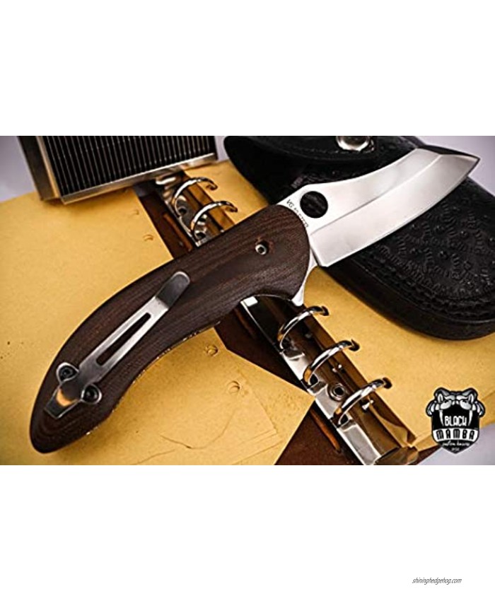 BLACK MAMBA KNIVES BMK-VG4 Pygmy Rattlesnake 4.8 Inches Closed Folding Blade Knife VG10 Stainless Steel Folding Knife Pocket Knife G10 Handle Pocket Clip Knife