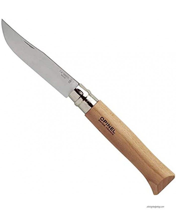 Opinel Stainless Steel Folding Knives with Beechwood Handle and Virobloc Safety Ring Multiple Sizes