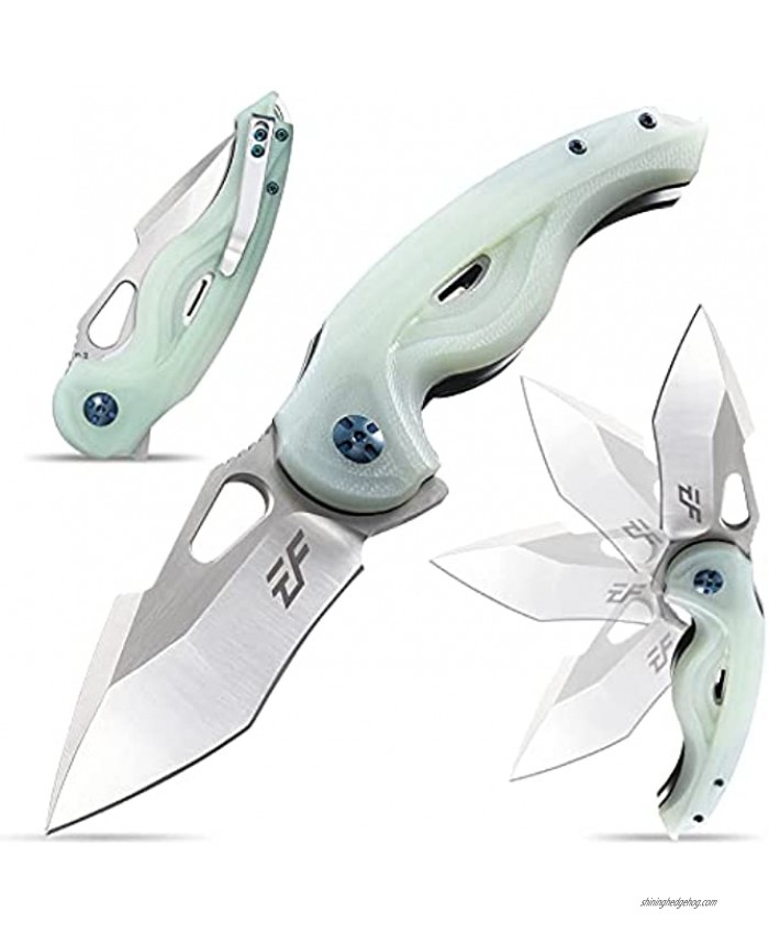 Eafengrow EF936 Pocket Knife,G10 Handle D2 Steel Blade Knife with Ball Bearing Safe Open Flipper Knife Liner Lock Tactical Tool Knives for Camping Survival Hiking jade