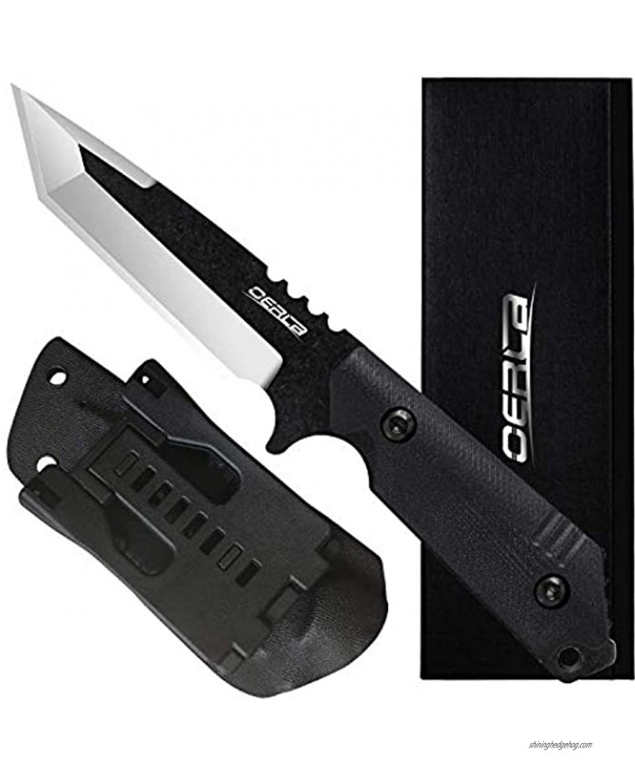 Oerla TAC Knives OLX-004 Fixed Blade Outdoor Duty Straight Knife 420HC Stonewashed Steel Field Knife Camping Knife with G10 Handle Waist Clip EDC Kydex Sheath Black