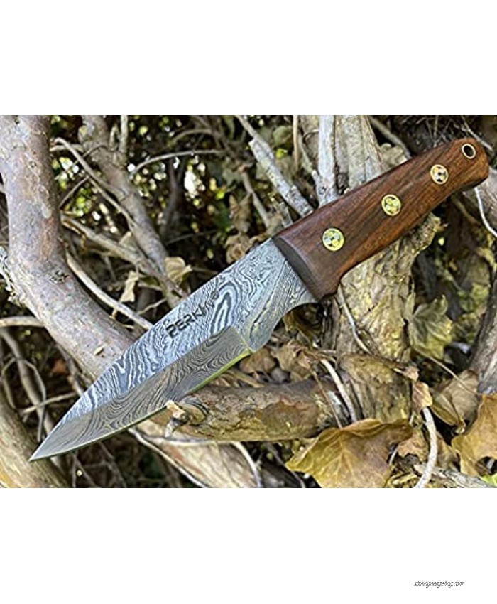 Perkin Damascus Hunting Knife with Sharpener and Sheath Beautiful Bushcraft Knife