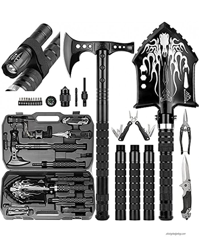 BANORES Camping Shovel Axe Unbreakable Survival Shovel,28-in-1 Survival Tools Such as Shovel,Flashlight,Multi-Function Tools,Scissors,Screw Set,Compass,etc;Camping Equipment for Hiking and Camping
