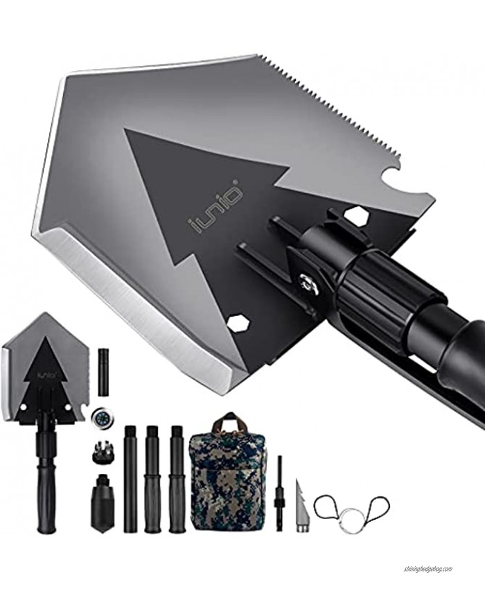 iunio Folding Shovel 38'' Camping Shovel Survival Multitool Foldable Entrenching Tool Portable Collapsible Spade Off-Roading E-Tool Kit for Camping Backpacking Trenching Car Emergency