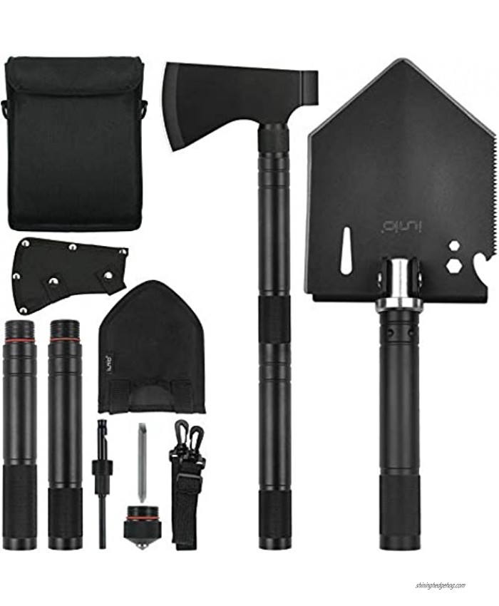 iunio Folding Shovel and Camping Axe Tool Kit with Carrying Bag Multitool Spade Survival Hatchet for Camping Hiking Backpacking Entrenching Car Emergency