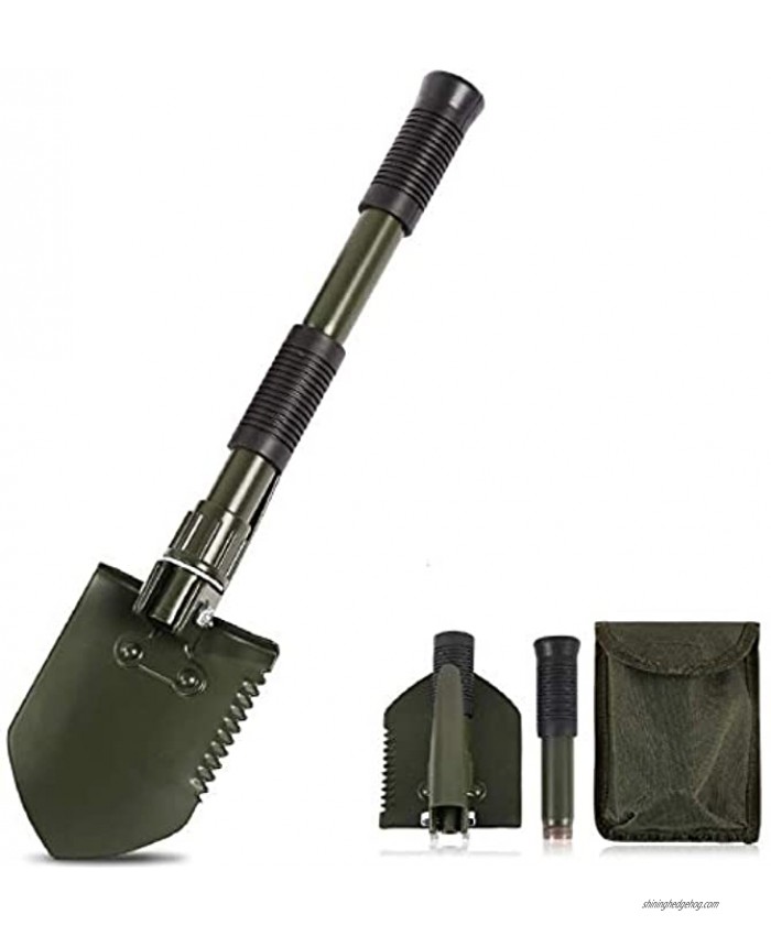 JIADA Portable Folding Shovel Small Compact Pickaxe with Carrying Pouch Military Entrenching Survival Multitool,Tactical Spade for Camping Hiking Digging Emergency
