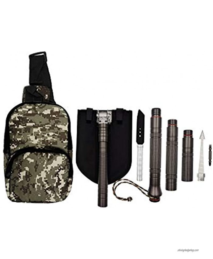 LOSVOS Military Grade Survival Shovel Foldable Shovel with Instant Switch Multitool Shovel for Sawing Chopping Cutting Picking Prying and Hammering Camping Shovel with Bag for Backpacking
