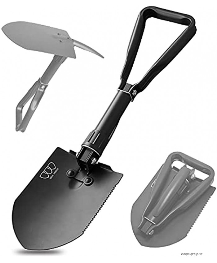 Military Folding Camping Shovel High Carbon Steel Survival Shovel Entrenching Tool Handle with Carrying Pouch Black