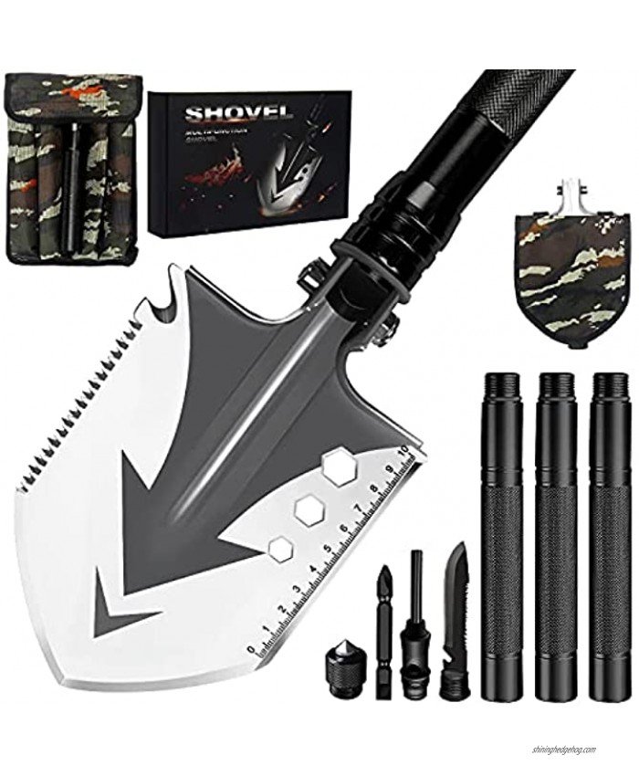 Survival Camping Shovel Multi-Function Tool Set Foldable Shovel Head with Various Tools for Camping Hiking Gardening Fishing Emergency