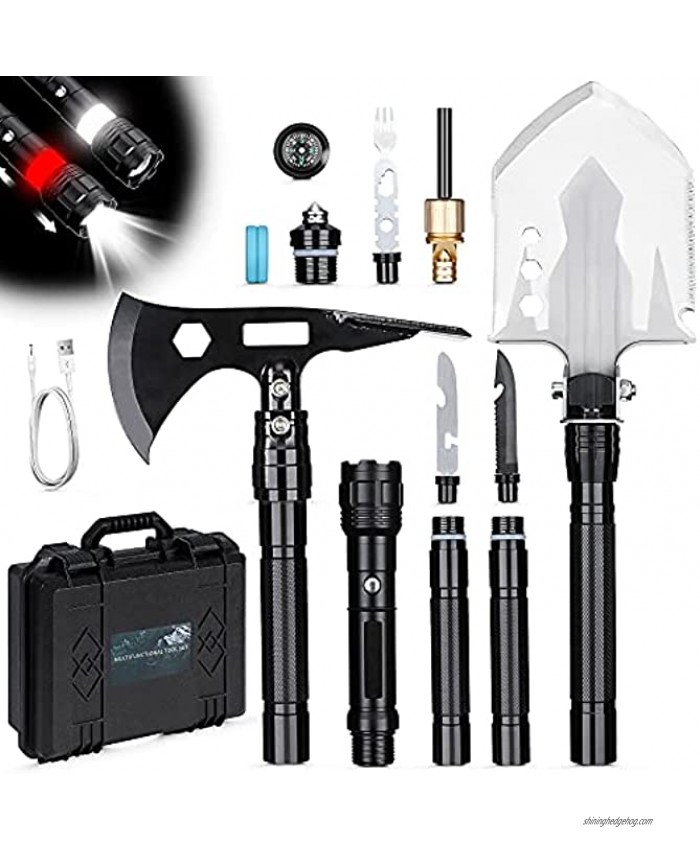 Wilbest Survival Shovel Axe Camping Shovel Multitool High-Carbon Steel Tactical Shovel Axe -180°Degree Folding 4 Thicken Extension Handles 20-39.5 Inch Survival Gear and Equipment for Hiking Camping