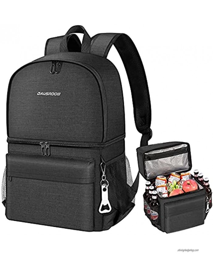 DAUSROOB Insulated Cooler Backpack Double Deck Cooler Bag Leakproof Lightweight Backpack Soft Lunch Backpack with Cooler Compartment for Men Women to Work Beach Travel Picnics Camping Hiking 24 Cans