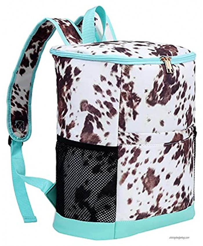 Insulated Leopard Cooler Backpack for Women Leakproof Cooler Bags Lightweight Soft Lunch Backpack with Cooler Compartment ,Wine Cooler for Hiking Camping Travel BBQ Family Party,24 Cans