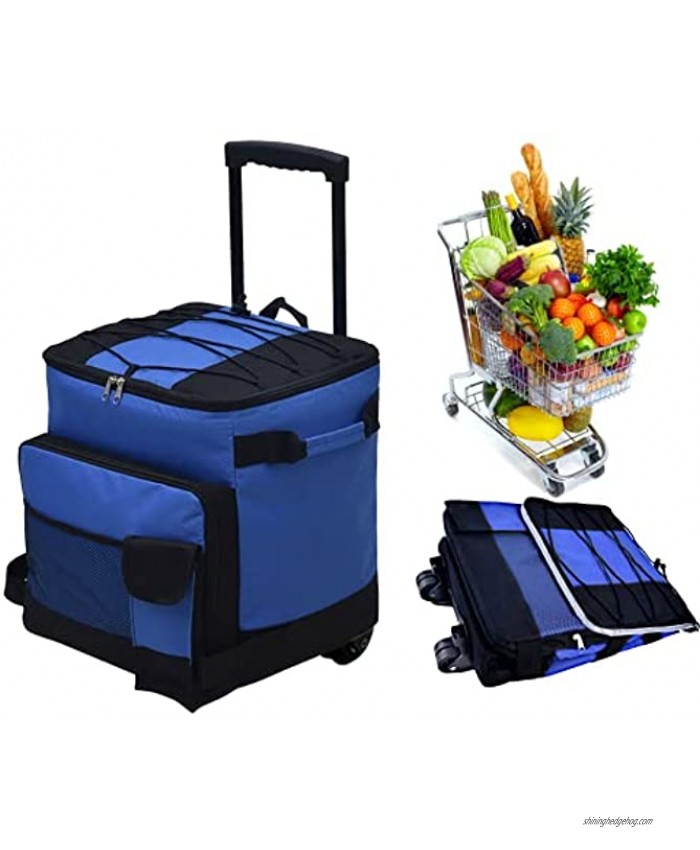 Saann.Z 38 32+6 Soft Cooler with Wheels and Handle and Removable Liner Collapsible Cooler on Wheels Suitable for Long Distance Shopping No Need to Rush Home Any More Navy