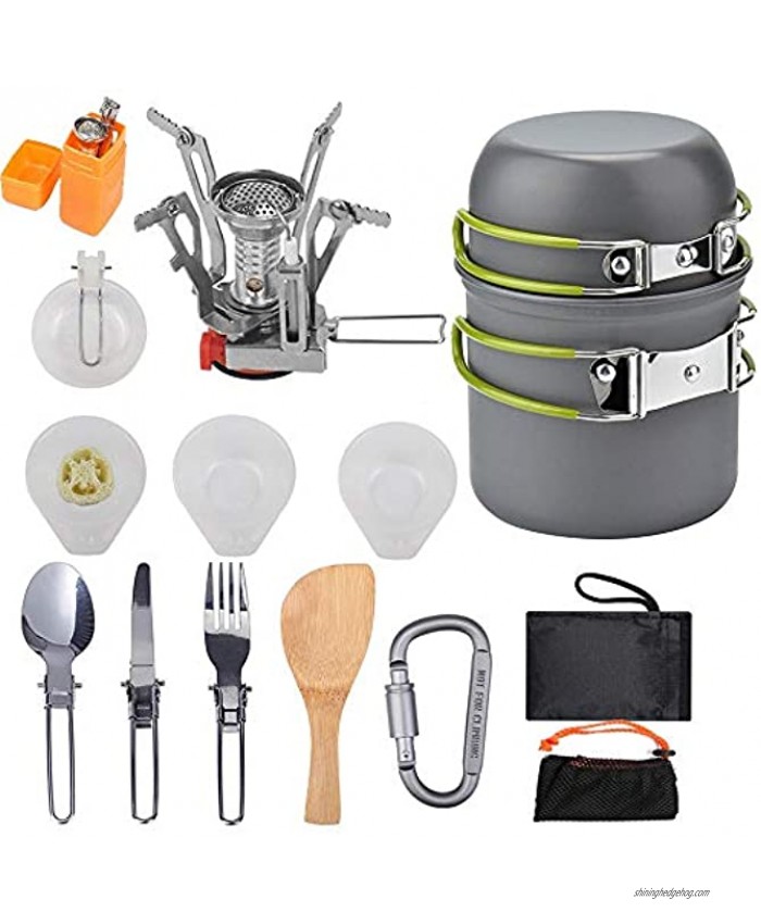 16 Pcs Camping Cookware Stove Carabiner Folding Spork Set Outdoor Camping Hiking Backpacking Non-Stick Cooking Picnic Knife Spoon Kit