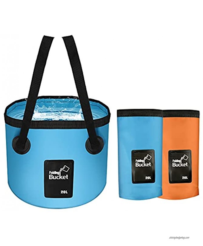 2 Pack Collapsible Bucket，Handy Portable Folding Bucket with Handle Water Container，5 Gallon Collapsible Wash Basin for Travel Friend Hiking Travel Fishing Camping Gardening Boating Foot Bath Beach