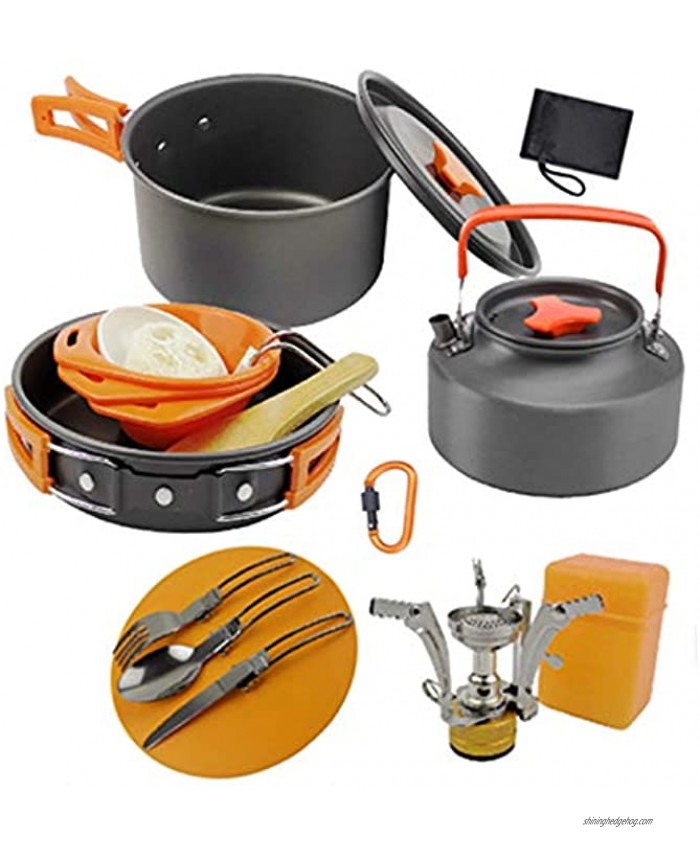 Adocfan Camping Cookware Stove Carabiner Set 1-2 Person Campfire Cooking Mess Kit with Spork Knife Spoon Camp Accessories Equipment Pots and Pans for Outdoor Camping Backpacking Hiking Picnic