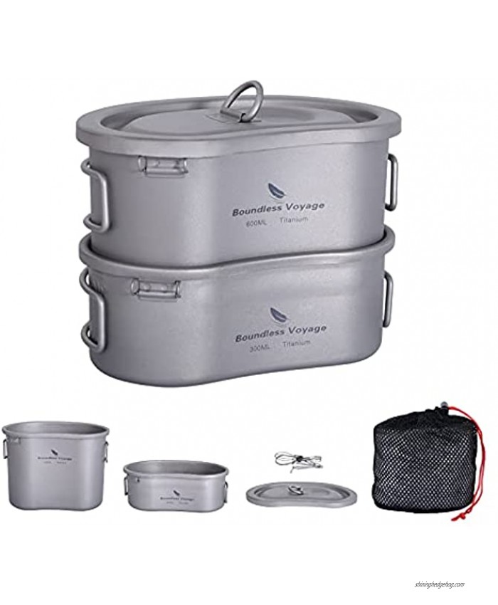 Boundless Voyage Titanium Canteen Mess Kit with Lid and Folding Handle Ultralight Portable Bowl Pot for Outdoor Camping Hiking Backpacking
