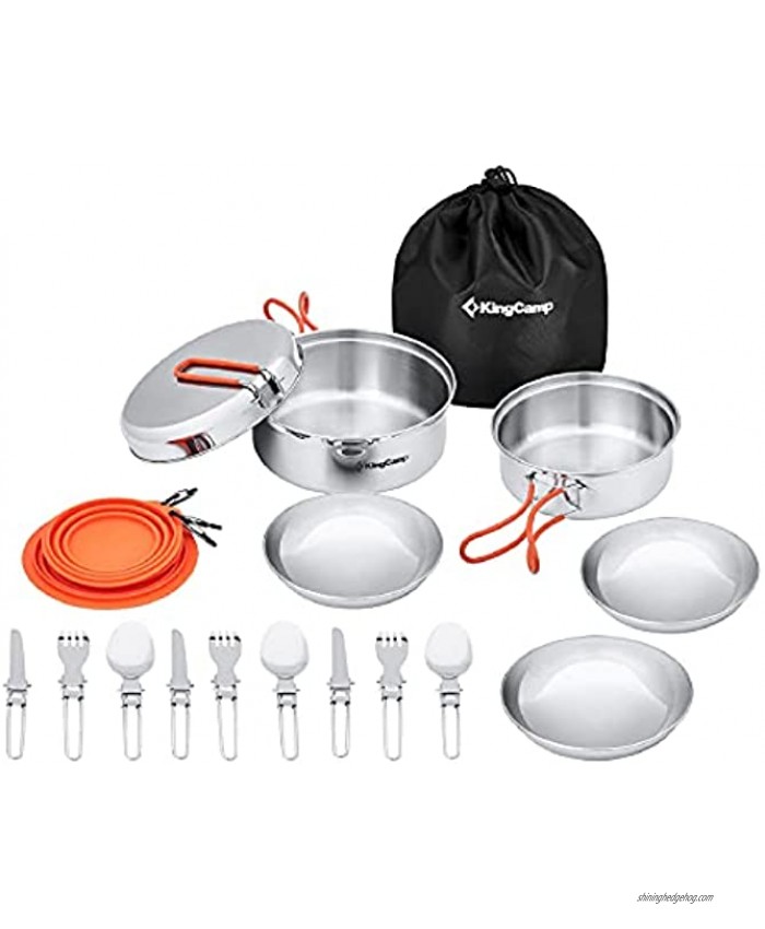 KingCamp Camping Cookware Mess Kit 17 25 pcs Backpacking Gear Cooking Equipment Lightweight Pots and Pans with Folding Knife and Fork Set for Camping Hiking Picnic
