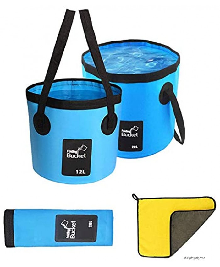 LeyJin 2 Pack Portable Collapsible Bucket,Multifunctional Folding Bucket Water Container Wash Basin for Camping,Travelling,Hiking,Fishing,Car Washing,Gardening 20L&12L