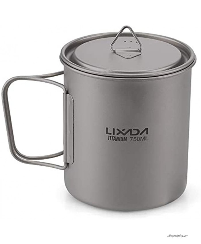 Lixada Camping Cookware Set Ultralight Titanium Cup Mug Camping Fry Pan Foldable Handle with Lid and Stuff Sack Titanium Pot
