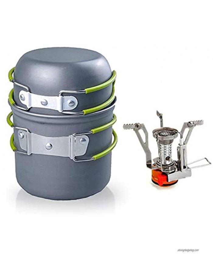 RioRand Outdoor Camping Cookware Backpacking Bowl Pot+ Mini Canister Stove Burner Foldable 2 Pieces Set
