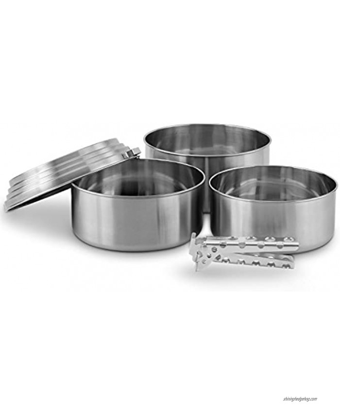 Solo Stove 3 Pot Set Stainless Steel Camping Backpacking Cookware Kitchen Kit | Pot Gripper Included for Rocket Stove Camp Cooking