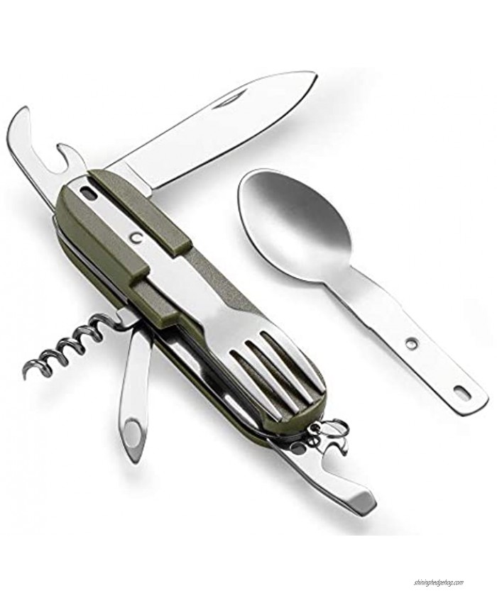 7-in-1 Camping Utensils Set Stainless Steel Spoon Fork Knife Combo Foldable Camping Utensil Set Multifunction Survival Eating Utensils Set with Storage Case