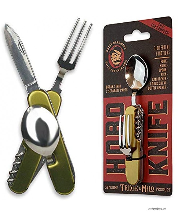 Hobo Knife Camping Utensils Spoons And Forks Set Camping Knife Sets Travel Utensil Set Travel Utensils Set Camping Utensil Set Camping Silverware 7 in 1 Camp Knife Trixie and Milo