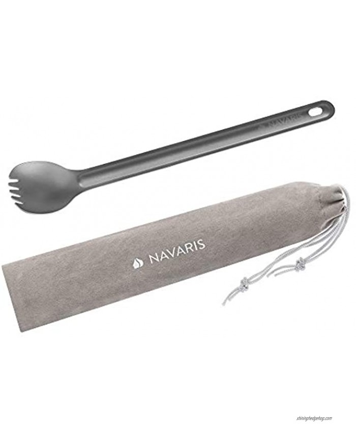 Navaris Long Handle Titanium Spork 8.4 21.5cm Long Metal Utensil for Backpacking and Camping Extra Strong and Lightweight Includes Carry Bag
