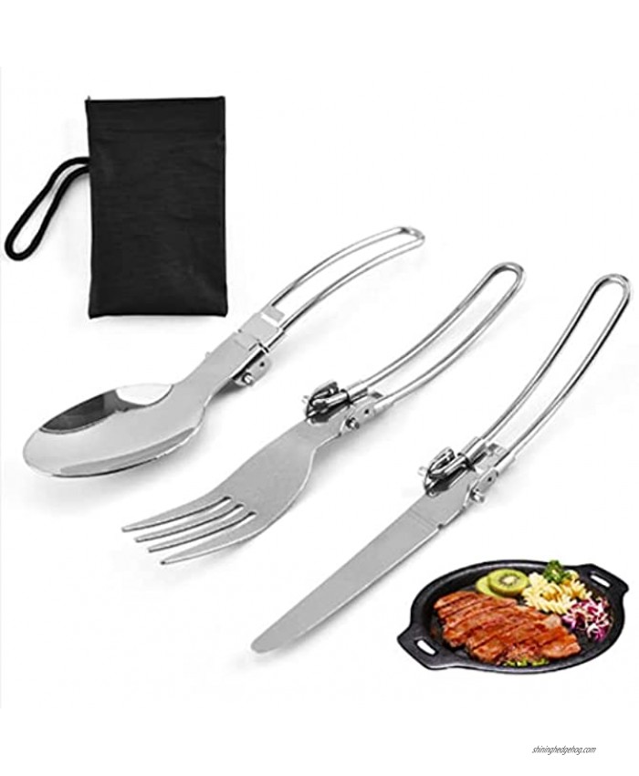 QIANG Camping tableware cutlery set fork spoon knife stainless steel foldable and detachable cutlery cutlery bag used for hiking camping camping and outdoor travel.