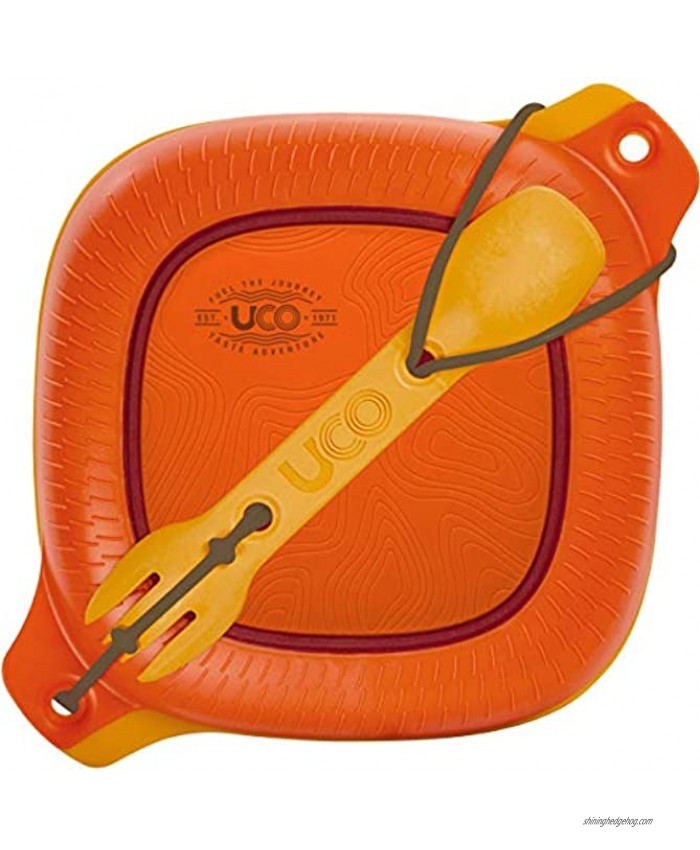 UCO 4-Piece Camping Mess Kit with Bowl Plate and 3-in-1 Spork Utensil Set Retro Sunrise One Size